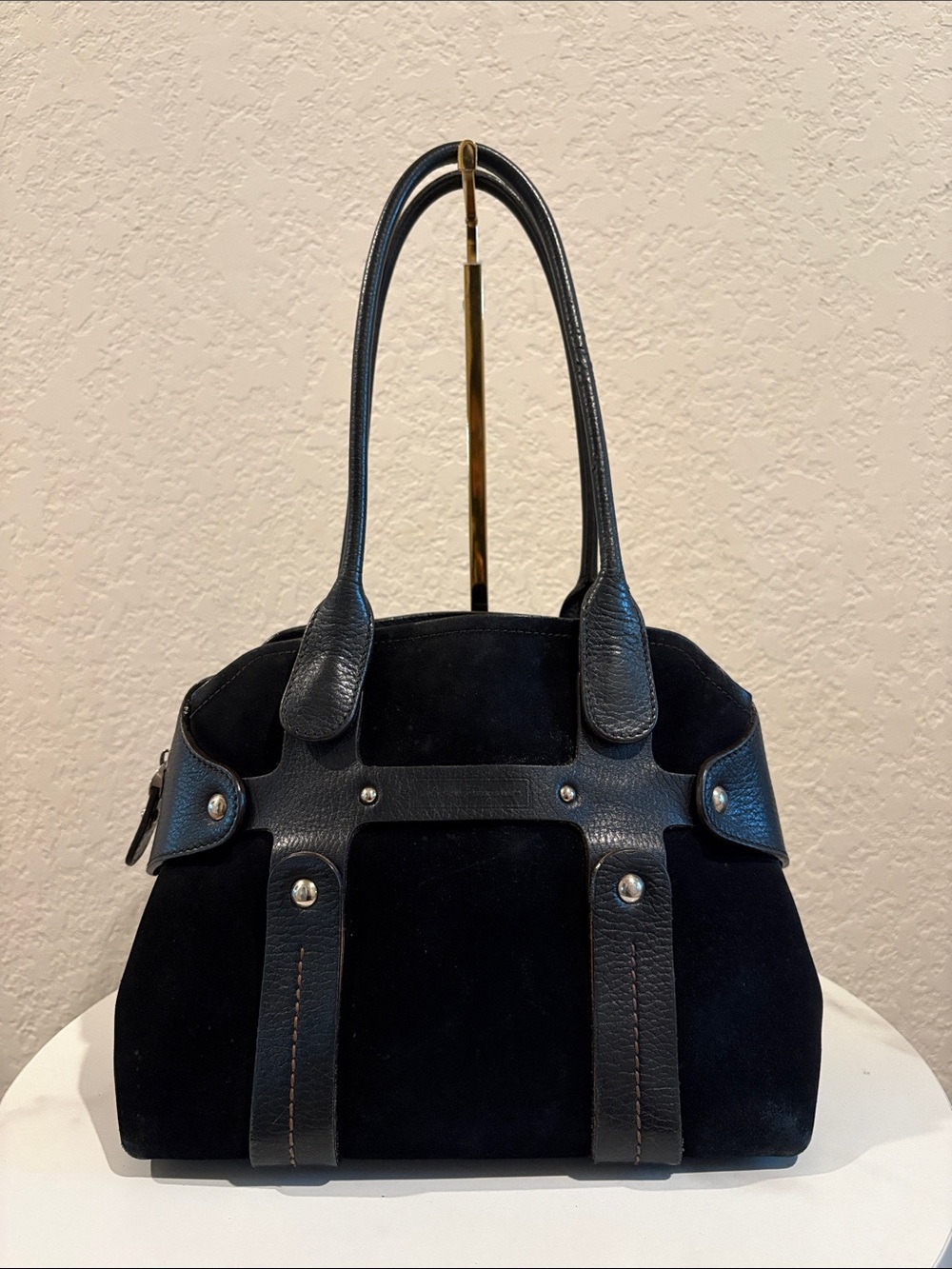 Salvatore Ferragamo Black Suede & Leather Tote Bag made in Italy